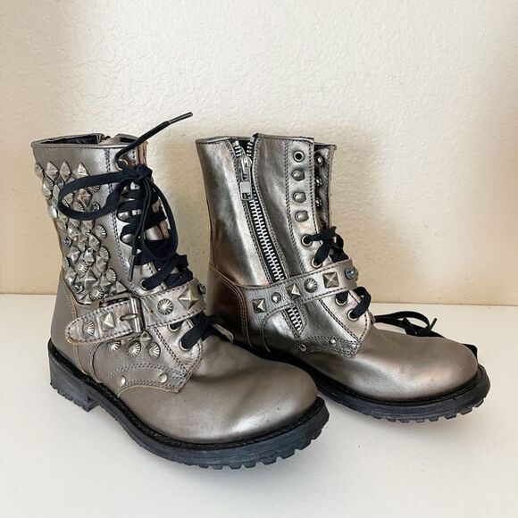 Ash Ryanna Studded embellished moto combat Boot gunmetal metallic 37.5/7.5 - Picture 8 of 14